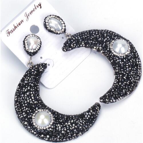 Dankaishi Rhinestone Drop Earring Moon Shape Accessories Vintage Ethnic Style Bohemian Jewelry Fresh Water Pearl Charm Best Gift