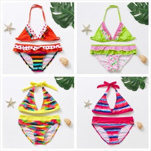 5~16Y Girls Swimsuit Two pieces Girls swimwear Ruffle style Kids Bikini set Teenager Swimming suit for Kid girls-ST271MIX
