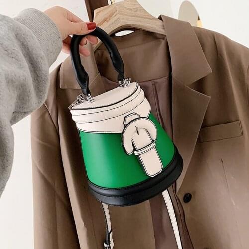 Designer Products 2021 New Korean Womens Bag Fashion Bucket Bag Contrast Color Hand Bill Of Lading Shoulder Slung Round Bag