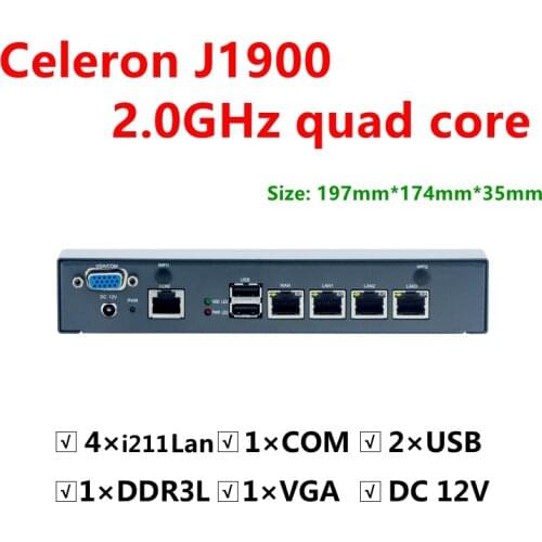 Mini PC Celeron J1900 Quad Core Network Security Control Desktop Firewall Router Mini Computer 4 GbE LAN