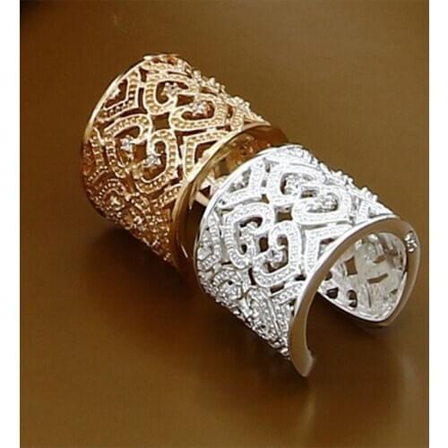 2pc Sterling 925 Silver/Rose Gold AAA Zircon Hollow Heart Ring Set For Women Men Wedding Engagement Party Jewelry Gift