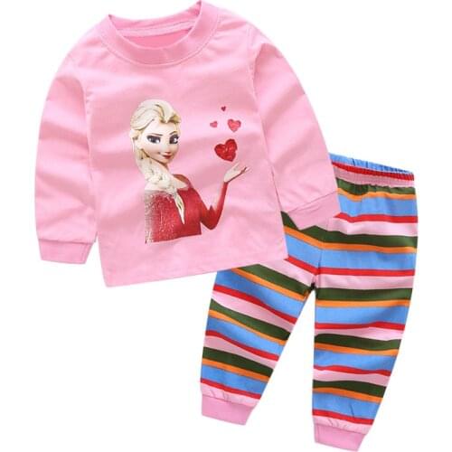 2020 New Baby Girl Autumn Autumn Long Johns Underwear Set Long sleeve shirt Disney Princess Anna Elsa Clothes Warm Homeewear