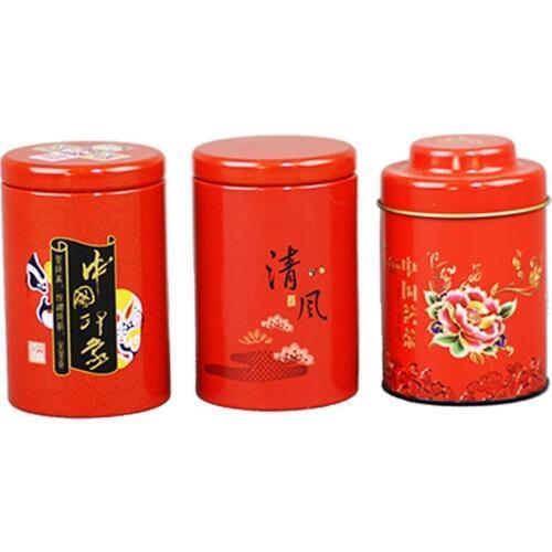 Xin Jia Yi Round Packaging Small Red Blue Sky Color Box Metal Tea Candy Lotus peony Peking Opera Mask Storage Wedding Tin can