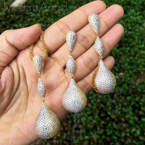 ModemAngel 65mm Luxury Solid Ball Large Earring Paved Microl Zirconia Copper Necklace Earring For Women Fashion Jewelry