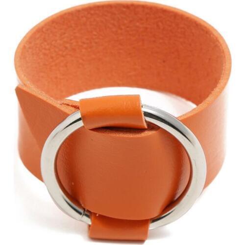 Fashion Woman Big Leather Bracelet Cuff Classic Alloy Round Circle Charm Wide Bangle Wrap Female Wristbands Punk Gothic Jewelry