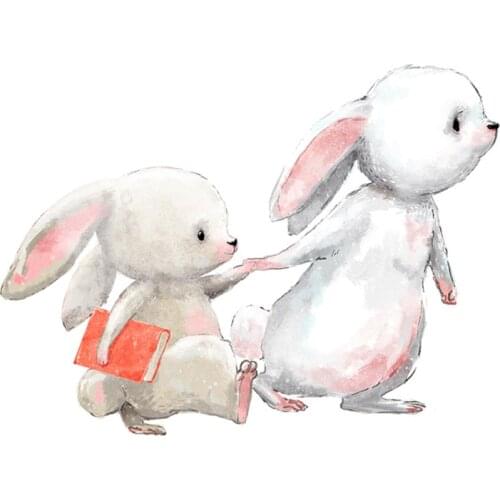Two cute rabbits holding hands Wall sticker baby kids room bedroom decoration background wallpaper for home decor Bunny stickers