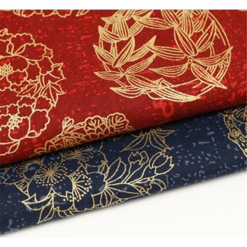 NCF252 1meter Japanese Fabric Golden Bamboo Leaves Printed Hot Stamping Fabric Patchwork Handmade Sewing DIY Cotton Fabircs