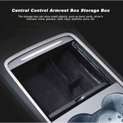 New Car Central Console Armrest Storage Box Organizer Center Console Flocking Organizer Containers Holder For Tesla Model 3 2021