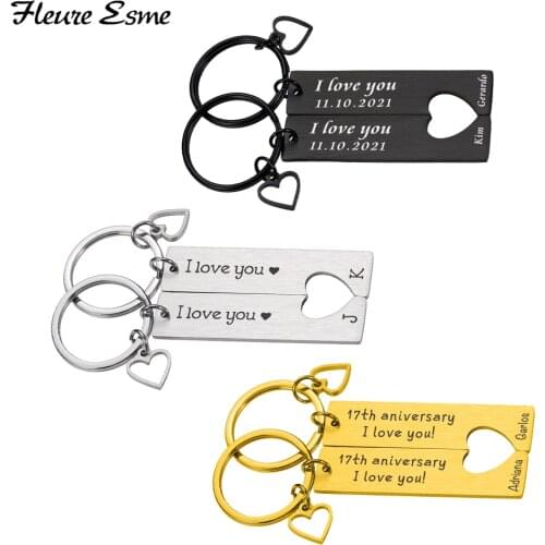 Customized Original Keychain Personalized Stainless Steel Date Name Couple Custom Keychain Boyfriend Girlfriend Anniversary Gift