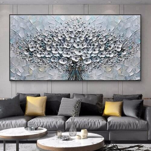 Hand Painted Palette Knife Abstract Textured Acrylic Canvas Flowers Oil Painting Home Wall Entrance Showpieces Art On Canvas