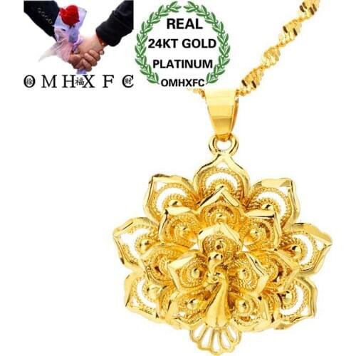 OMHXFC Wholesale European Fashion Woman Man Unisex Party Birthday Wedding Gift Hollow Peacock 24KT Real Gold Charm Pendant PN168