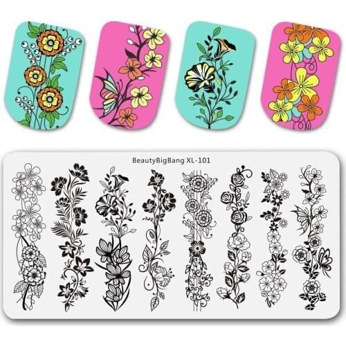 BEAUTYBIGBANG Rectangle Nail Stamping Plates Flower Vine Pattern Nail Art Image Lace Stamp Templates Printing Stencil Tools