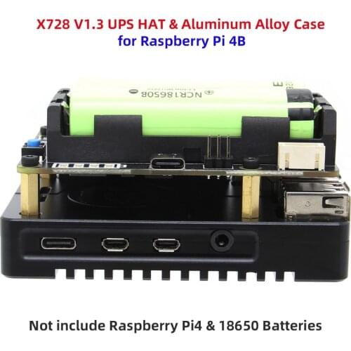 Raspberry Pi X728 V1.3 UPS HAT& Power Management Board with CNC Aluminum Alloy Metal Case for Raspberry Pi 4B Only