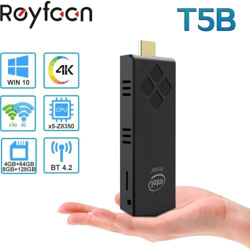 Reyfoon T5B Portable Mini PC Intel Z8350 Quad Core 8GB 128GB Windows 10 PC Stick with HD output 4K Mini Computer 4GB 64GB