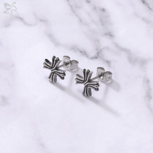 ZS 1 Pair Punk Stainless Steel Stud Earring Unisex Cross Shape Ear Studs Gothic Vintage Hip Hop Ear Piercing Jewelry Accessories