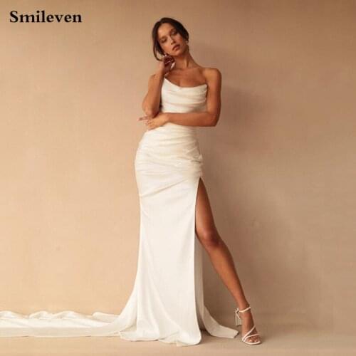 Smileven Ivory Sexy Mermaid Wedding Dress Side Split Satin Bride Dresses Elegant Boho Bridal Gowns Custom Made