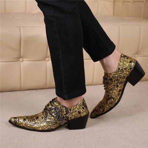 Zapatos de hombre mens shoes high heels pointed toe gold dress shoes buckle strap british elegant oxford men wedding shoes male