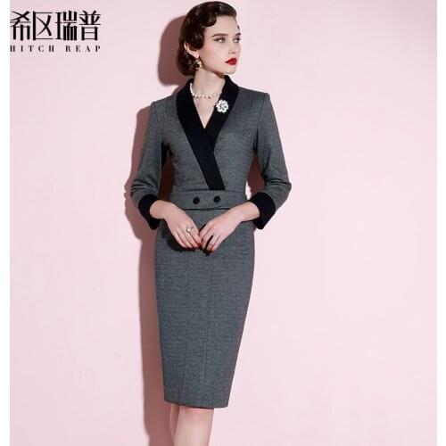 High End Dress 2021 Spring And Autumn Ol Style With Thin Waist Mid Length Professional Slim Dress