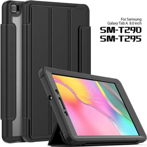 Clear Hard back PC Folio Protective Stand Case Smart Cover Auto Sleep/Wake for Samsung Galaxy Tab A 8.0"2019 SM-T290/SM-T295