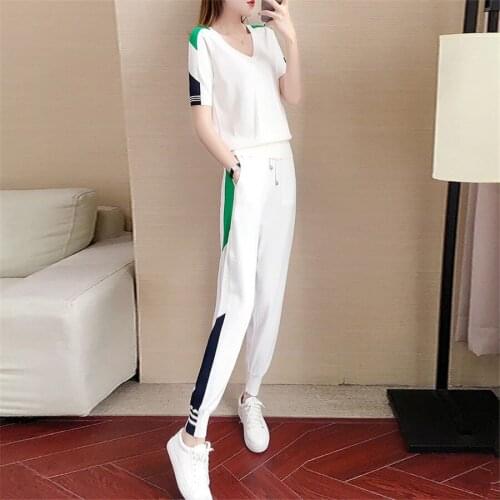 Two Piece Set Tracksuit Women 2020 summer Sports Suit Female Loose Style Striped Clothes 2 Piece Set