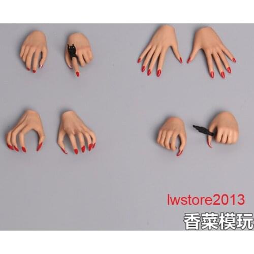 1:6 Female Eagle Claw Hand Type Gesture Colored Nails Detachable Rings Suitable For PH Wheat Color Woman Model Body Accessories