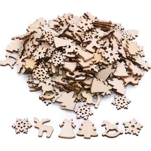 100Pcs/lot Wooden Wood Christmas Tree Ornaments Snoflake Santa Claus Bell Deer Pendant Xmas Party Decoration New Year Supplies