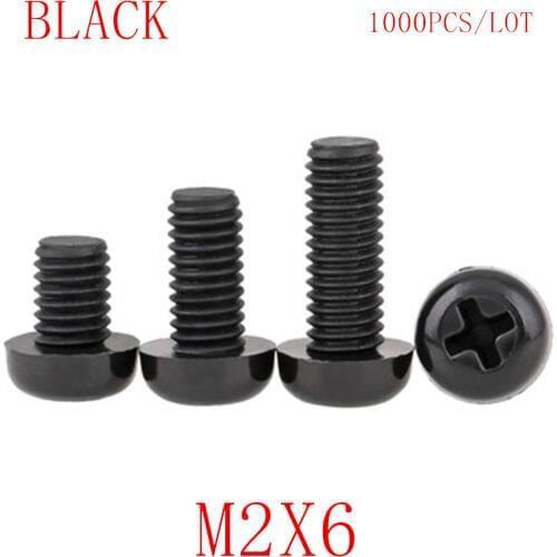 1000PCS wholesale M2*6 M2x6 black nylon plastic round pan head screw