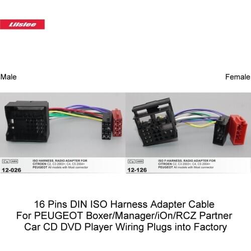 16 Pins DIN ISO Harness Adapter Cable For PEUGEOT Boxer/Manager/iOn/RCZ Partner Car CD DVD Player Wiring Plugs into Factory