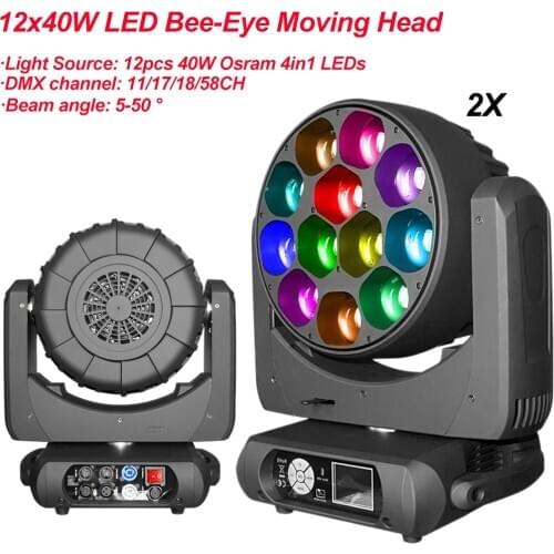 2Pcs/Lot NEW 12x40W LED Bee-Eye Moving Head Lights DMX512 Dot Pixel Professional For Stage DJ KTV Disco Party Effect Lighting