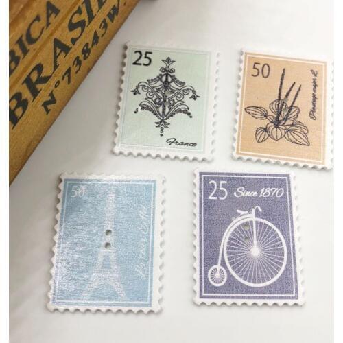 20pcs postage stamp Rectangle Wood Scrapbooking Sewing Button 38*30mm WB556