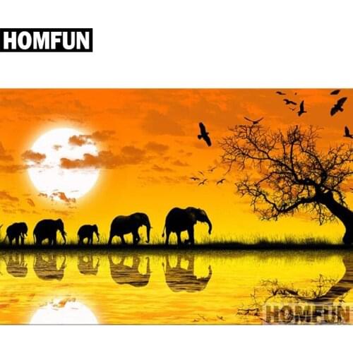 HOMFUN Full Square/Round Drill 5D DIY Diamond Painting "Sunset elephant" Embroidery Cross Stitch 5D Home Decor Gift A06662