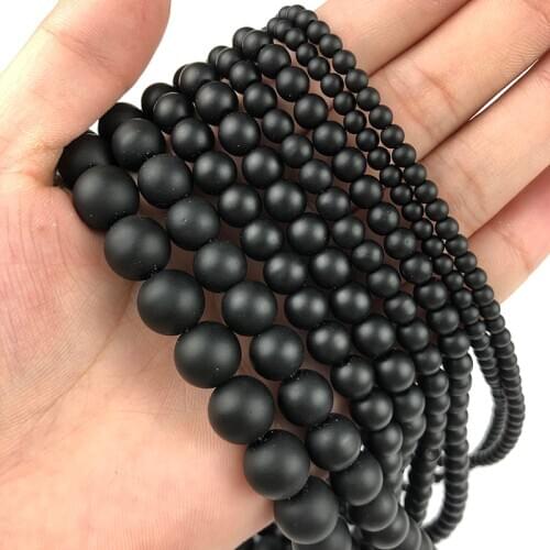 MKTREG Scrub black stone beads matte Natural Stone Round Loose beads ball 4/6/8/10/12MM Jewelry bracelet accessories making DIY
