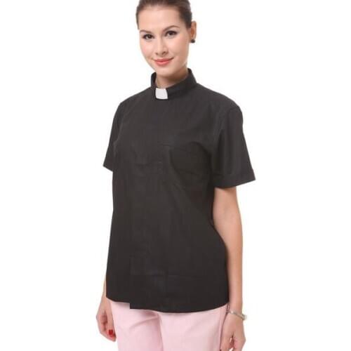 Church christian Priest Black Shirt Summer blouse Women shirt