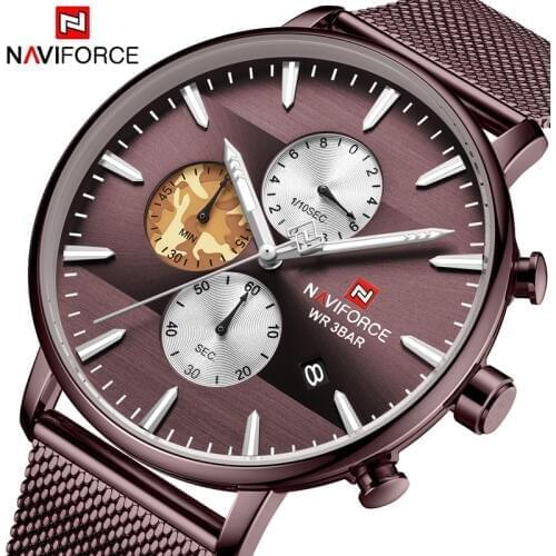 NAVIFORCE Watches Men Top Brand Luxury Chronograph Stainless Steel Mesh Mens Wristwatch Waterproof Quartz Sports Watches Gifts