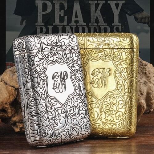 Retro Pure Copper Portable Hand-Carved Cigarette Case for 14 Cigarettes Peaky Blinders Shelby Box Holder Portable Smoking Tools