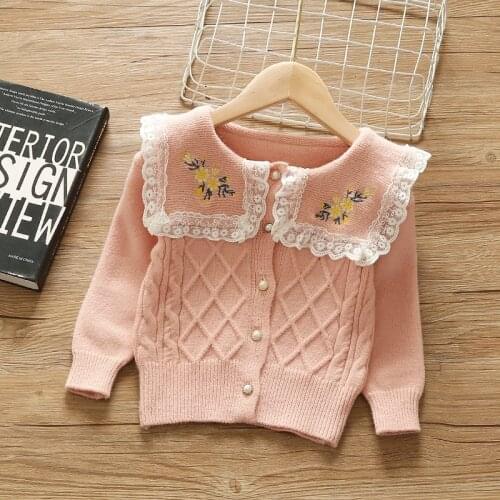 Baby Clothing Knit Sweater Girl Lace Collar Flower Cardigan Fall Clothes for Toddler Girls Cardigan Sweater Birthday Christmas