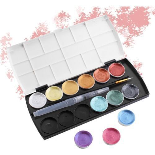 Beginner 12-color solid watercolor paint set with watercolor brush Gold Paint for painter drawing sketch art supplies