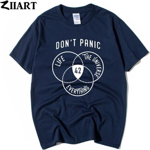 42 number The Hitchhikers Guide to the Galaxy Don't Panic All Meaning Cotton Boy Man Short Sleeve T Shirt Summer ZIIART