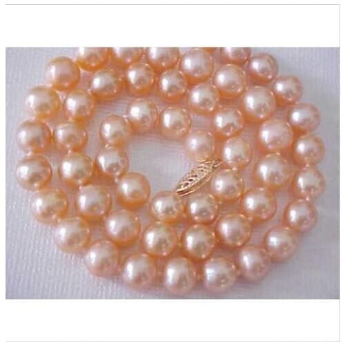 GORGEOUS9-10mm-AAA-SOUTH-SEA-GOLD-PINK-PEARL-NECKLACE-18INCH-->free shipping