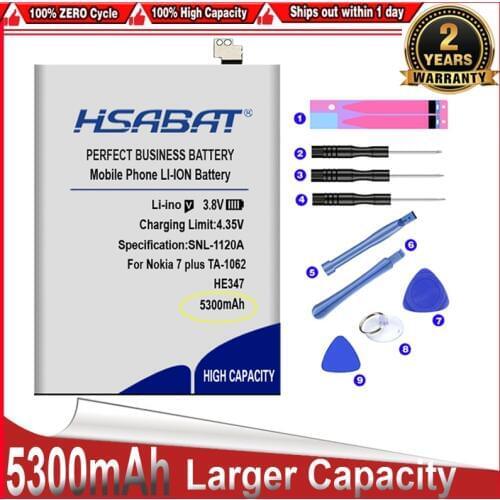 HSABAT Top Brand 100% New 5300mAh HE347 Battery for Nokia 7 plus TA-1062 TA-1046 TA-1055 N7P N 7P in stock