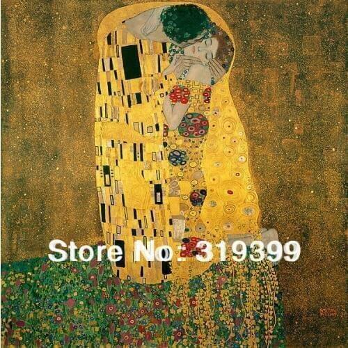 Oil Painting Reproduction on linen Canvas,The Kiss by gustav klimt,100% handmade,Free fast Shipping,Museam Quality