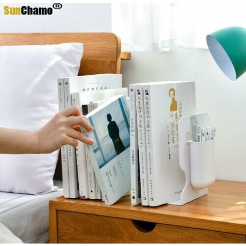 Bookend Adjustable Book Stand Book Organizer with Pencil Box Case Folding Storage Rack Books Holder Shelf Desk Organizer