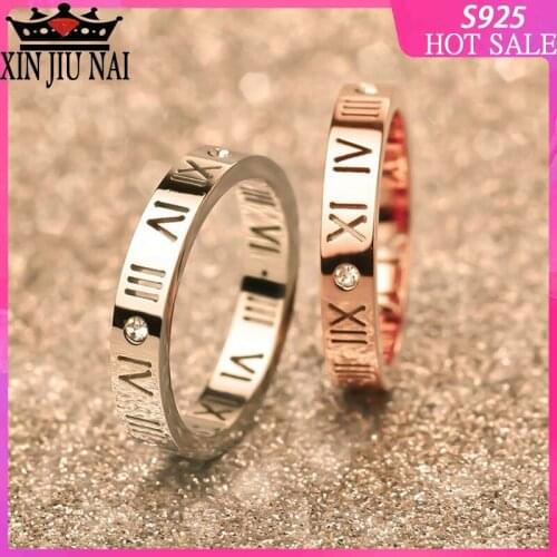925 sterling silver Korean version of rose gold Roman pope digital lovers ring mens and womens end ring jewelry wholesale
