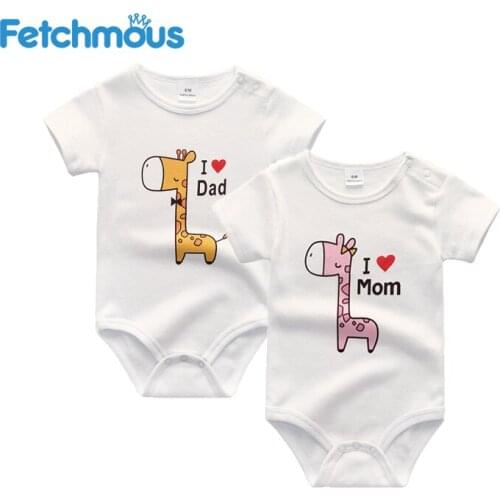 2Pcs/Set Newborn Baby Clothes Short Sleeve 0-12Month Girl Boy Clothing Letter “I Love Papa&Mama” Design Cotton Soft Rompers