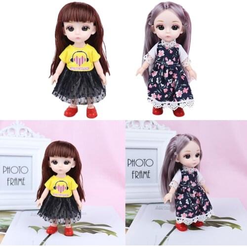 2 PCS Moveable Jointed Mini 14 Joints 16cm 1/12 Baby Doll 3D Eyes Lovely Dress Up Toy Girls Gift