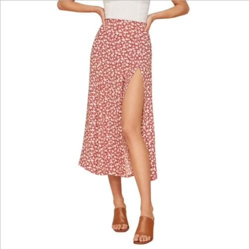 Summer Sexy Floral Print Skirt Women Split High Waist Skirts Fashion Long Skirts Flower Clothes