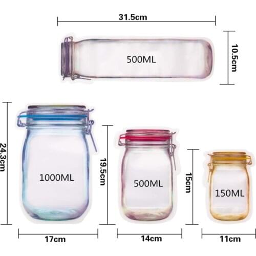 Reusable Mason Jar Bottles Bags Nuts Candy Cookies Bag Seal Fresh Food Storage Bag Leakproof Organizer Bags