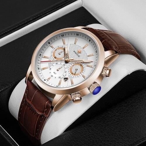 WWOOR Mens Watches 2021 Brand Luxury Waterproof Fashion Sport Wrist Watch Chronograph Quartz Military Leather Relogio Masculino
