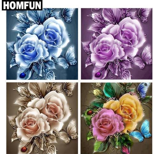 HOMFUN Full Square/Round Drill 5D DIY Diamond Painting "Rose & Butterfly" Embroidery Cross Stitch 5D Rhinestone Decor A00356