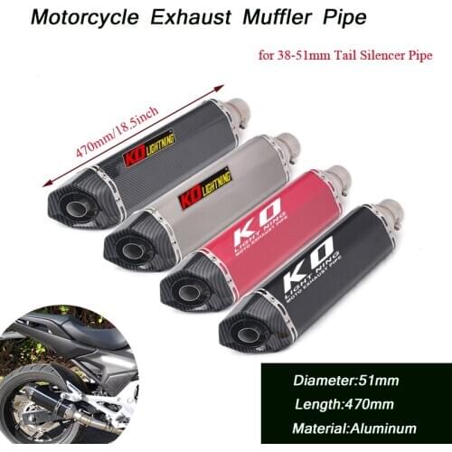 Motorcycle Vent Tip Tubes Removable DB Killer Escape 51mm Tail Exhaust Muffler Pipe Stainless Steel Silencer System 18.5inch